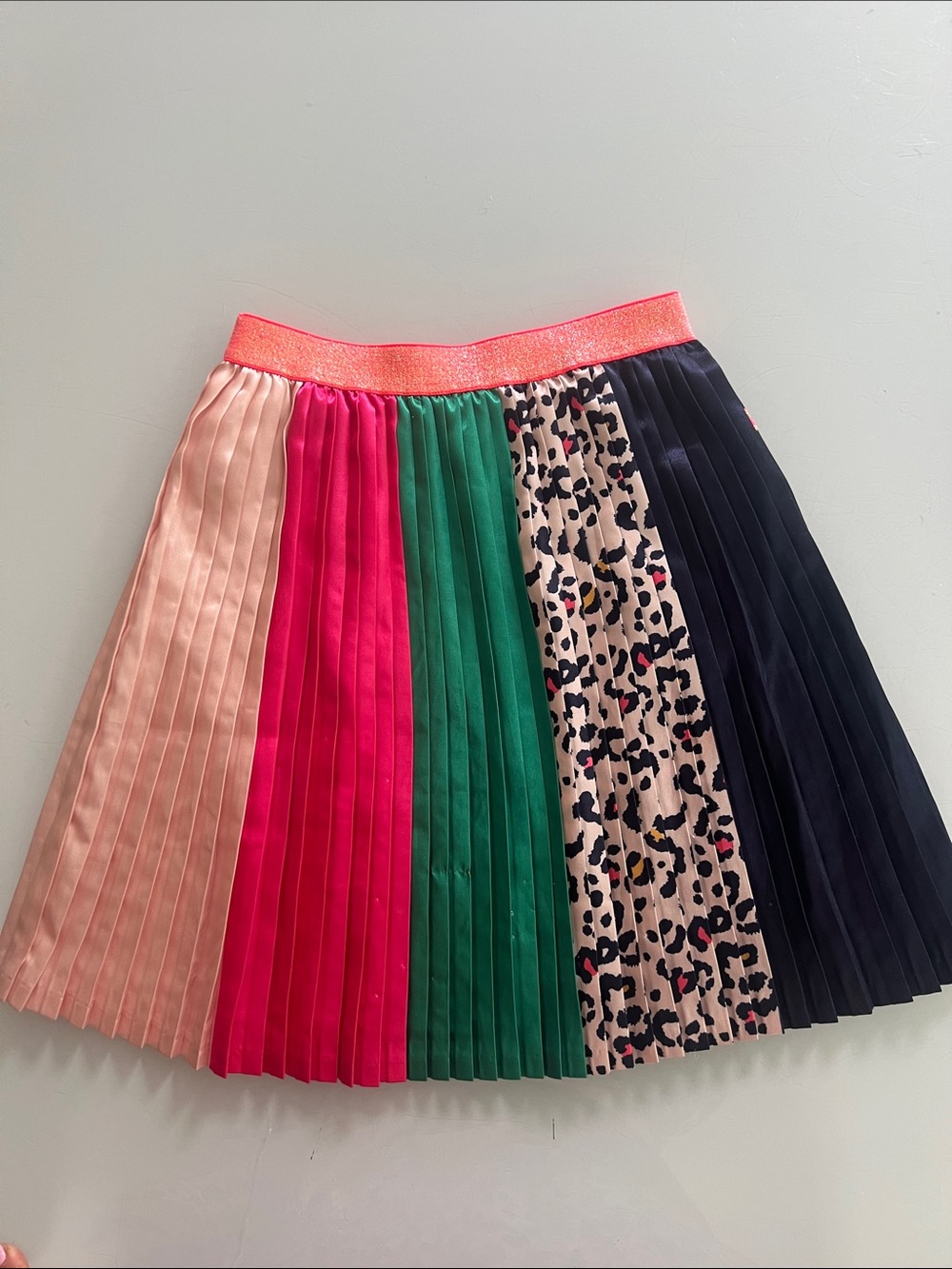 Billieblush Colorblock Pleated Skirt in Pink, Green, Black, Leopard